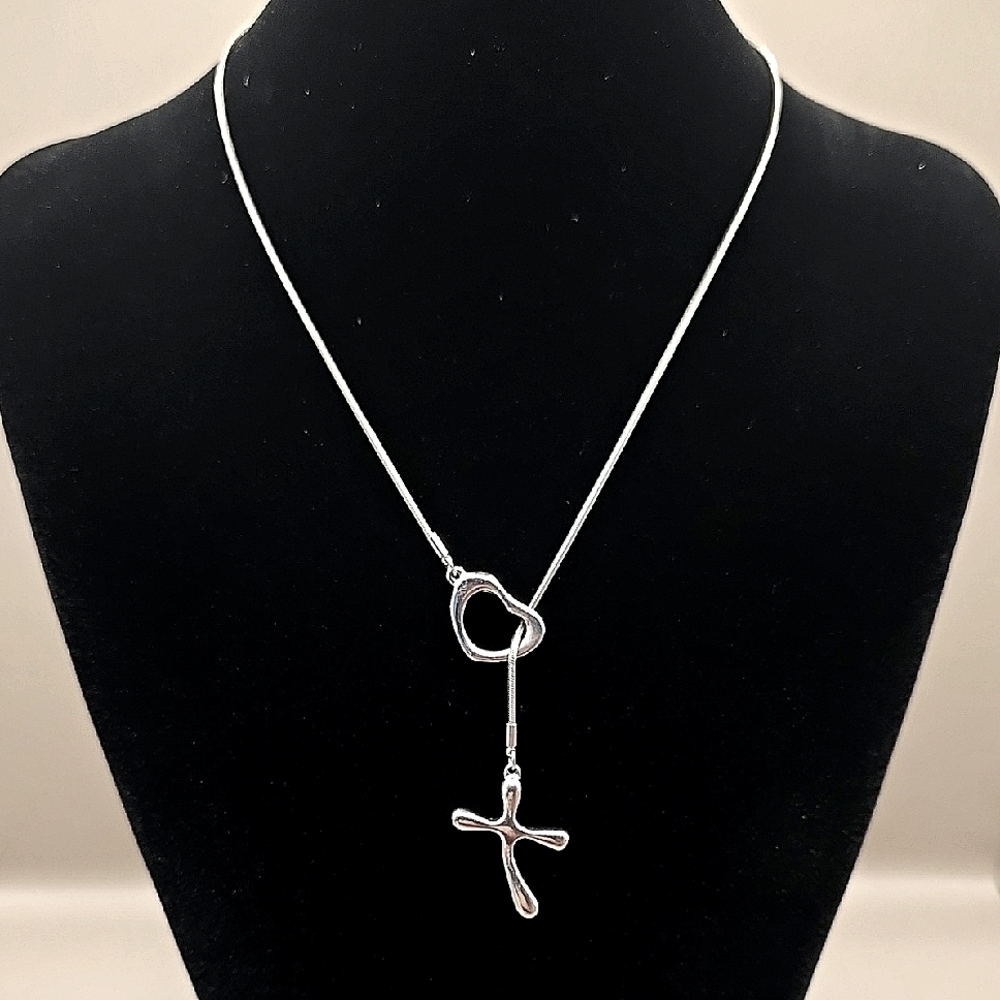 Premier Designs Silvertone Cross & Heart Pendant Necklace